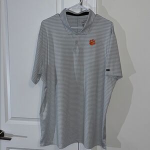 Nike Clemson Tigers Tiger Woods Dri Fit Golf Polo Metal Tab Grey Stripe Shirt XL
